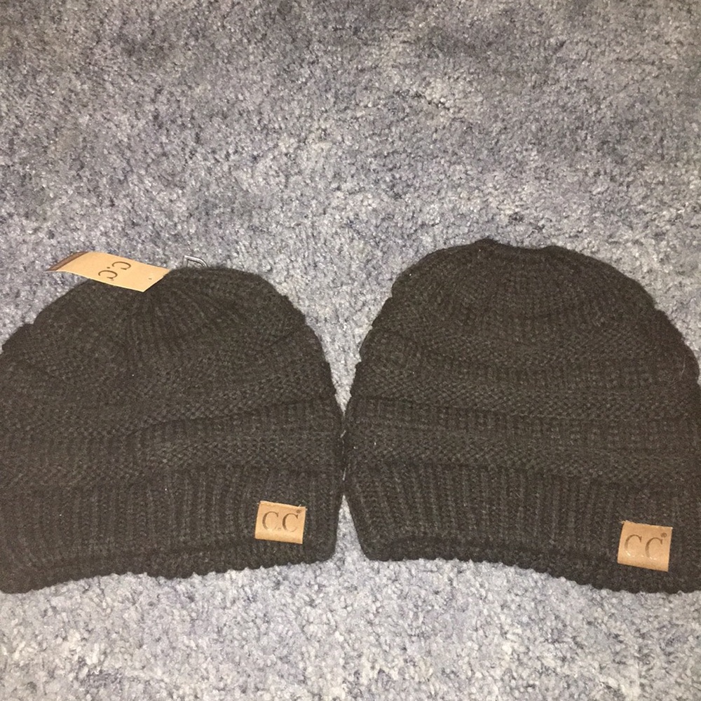 Two black beanies
